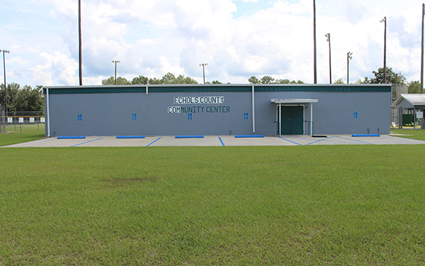 Echols County Community Center with accessible parking and recreation fields in Statenville, Georgia