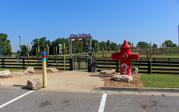 Entrance to the fenced Gas N Go Dog Park near Pinehurst in Dooly County, Georgia