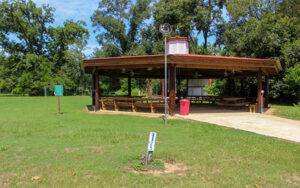Covered picnic shelter with tables at Jakin Park in Early County, Georgia