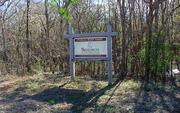 Public boat ramp sign at Johnston Station Landing in Long County, Georgia