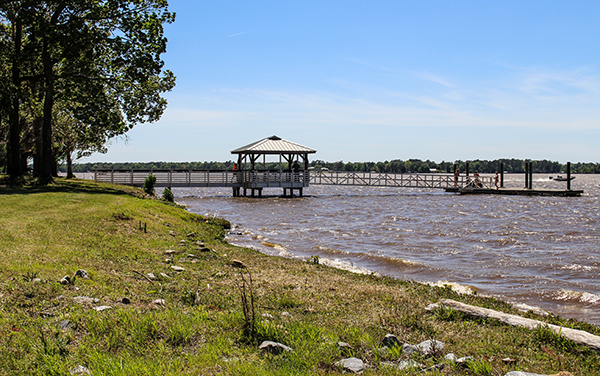 Long pier and covered observation shelter on Lake Blackshear at Georgia Veterans State Park in Crisp County, Georgia