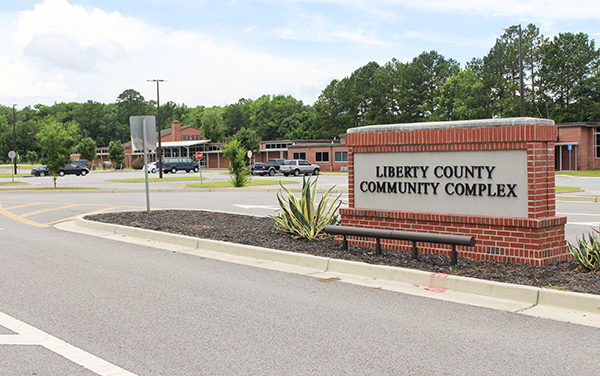 Entrance sign and grounds of the Liberty County Community Complex in Midway, Georgia