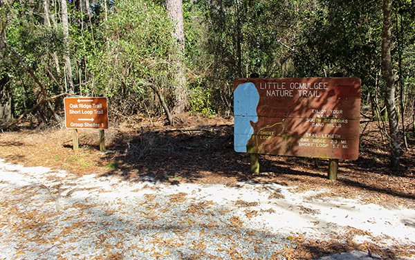 Trail signs for Little Ocmulgee Nature Trail in Wheeler County, Georgia
