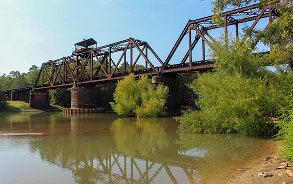 Ocmulgee Railroad Bridge crossing the river in Telfair County, Georgia