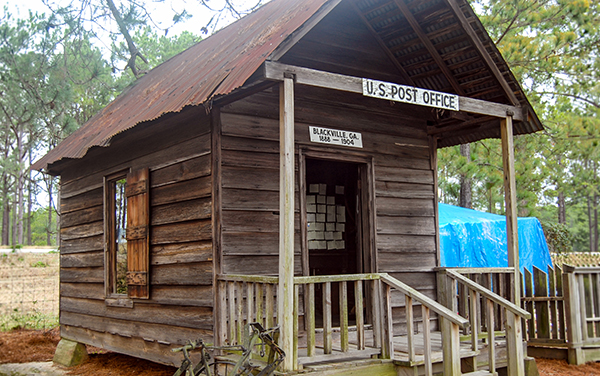 Historic wooden Old Post Office building from Blackville, Georgia, now at the Treutlen County Welcome Center
