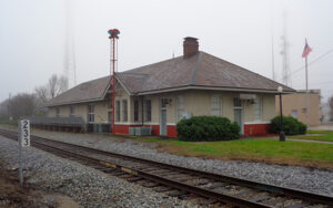 Historic Reynolds Depot beside railroad tracks in Reynolds, Taylor County, Georgia
