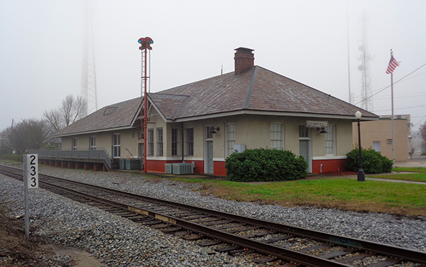 Historic Reynolds Depot beside railroad tracks in Reynolds, Taylor County, Georgia