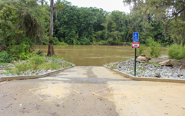 Public boat ramp entering the Ocmulgee River at Rocky Hammock Landing in Jeff Davis County, Georgia
