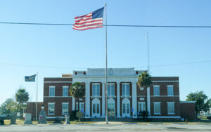 Seminole County Courthouse with American flag in Donalsonville, Georgia