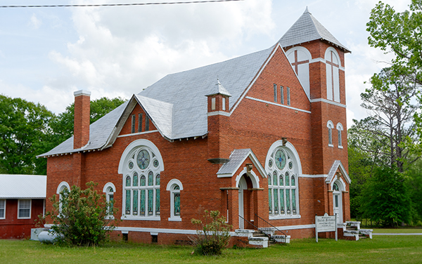 Historic red-brick Stillmore United Methodist Church in Emanuel County, Georgia