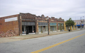 Historic brick storefronts along Main Street in the Sylvester Commercial Historic District, Sylvester, Georgia