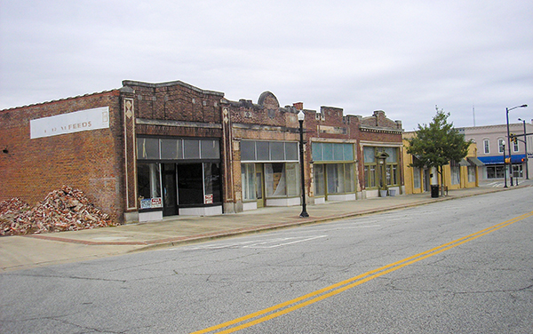 Historic brick storefronts along Main Street in
the Sylvester Commercial Historic District,
Sylvester, Georgia