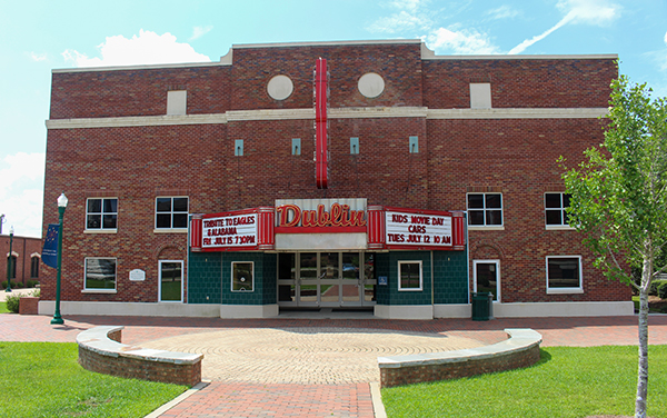 Brick exterior and marquee of Theatre Dublin in downtown Dublin, Laurens County, Georgia