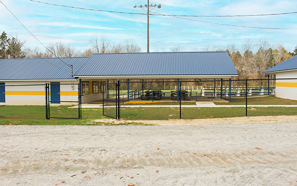 Toombs County Recreation Department building with covered pavilion and ballfields in Toombs County, Georgia