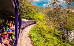 Blue Ridge Scenic Railway in Blue Ridge, Georgia, representing Fannin County visitor flow, downtown gathering, trail access, and recreation planning.