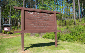Dawson Forest sign at a trail and outdoor recreation area in Dawson County, Georgia