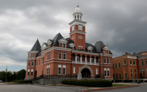 Elbert County Courthouse in Elberton, Georgia, representing civic outdoor space planning near downtown parks and public gathering areas.