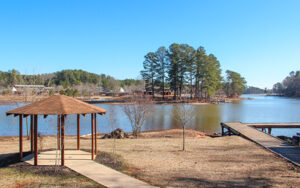 Lake and pavilion at Fort Yargo State Park in Barrow County, Georgia