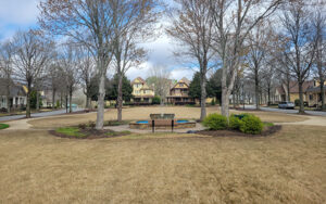 Founders Park in Douglas County, Georgia, showing neighborhood open space with benches, trees, and community park planning opportunities.