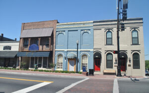 Historic storefront buildings in the Jonesboro Historic District in Clayton County, Georgia