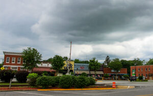 Downtown storefronts and streetscape along Main Street in Lavonia, Georgia