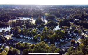 Aerial view of Martinez, Georgia, showing neighborhoods and green space in Columbia County.