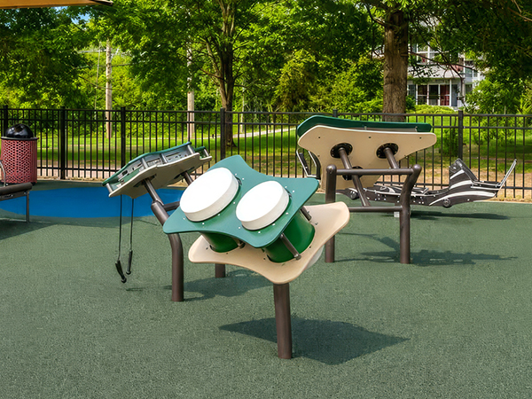 Outdoor drums and musical play equipment at Wills Memorial Park in La Plata, Maryland