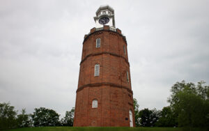 Historic brick clock tower on Neely Hill in Rome, Georgia