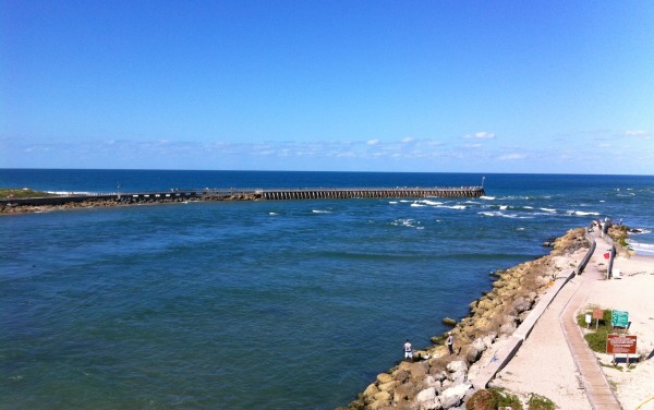 Sebastian Inlet, Brevard County Florida View of Sebastian Inlet with jetties and ocean water near Brevard County, Florida.